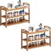 Leona Co 2Pcs 3/4/5 Tier Natural Bamboo Shoe Rack Organizer, Multifunctional Free Standing Wooden Shoe Shelf Storage for entryway, Hallway, Bathroom (3 Tier)