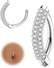[Sanfenly] Clicker Belly Button Ring for Women Hypoallergenic 14G Surgical Steel Belly Rings Simple Hoop Belly Button Piercing Reverse Navel Ring Piercing Jewelry