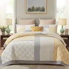 Quilt Set King Size, 100% Cotton Patchwork Quilt Bedding Set, Farmhouse Yello...
