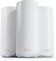 NETGEAR Orbi Triband WiFi 7 Mesh System (RBE873) - Router + 2 Satellites - Coverage up to 600 m², 150 Devices - 10 Gigabit Port - BE21000 802.11be (up to 21Gbps), Ideal for Thick Walls
