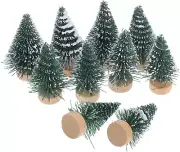 10Pcs Mini Christmas Tree Artificial Pine Tree with Snow Frost Wood Base Home Pa