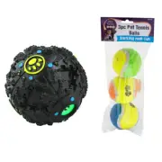 Interactive Play Pet Tennis Balls 3Pcs & 10CM Tumbler Treat Dispenser Fetch Game