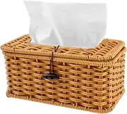 Rattan Tissue Box - Plastic Rattan Woven Tissue Holder Easy Refilling Rectangular Tissue Box with Flip Open Top for Kitchen Office Bathroom Bedroom