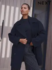 Black Premium Wool Blend Revere Coat (E13679) | $92