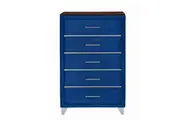 Design Square Modern Velvet Chest Of 5-Drawers Tallboy Storage Cabinet Navy Blue