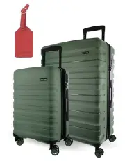 [PIERRE CARDIN] Grande Hard Shell Medium and Cabin 2-Piece Set + Luggage Tag in Green