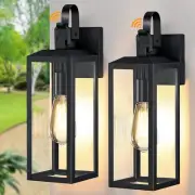 16'' Large Outdoor Wall Lights 2-Packs, Dusk to Dawn Modern Black Exterior Li...