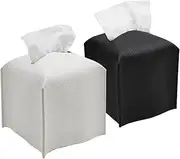 Tissue Box Cover, Square Decorative PU Leather Tissue Box Holder Modern Tissue Case Facial Paper Organizer Dispenser for Bathroom, Vanity Countertop, Night Stands, Desk (White Black, One Size)