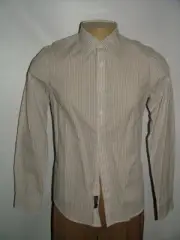 NEW WT $78 MARC ECKO CASUAL SHIRT SIZE S 100% COTTON TAN WHITE STRIPED #180