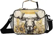 Insulated Lunch Box Moose Flower Cute for Women Men - Ideal for Work, Picnics - Includes Adjustable Shoulder Strap