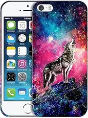 GlamCase for iPhone 5 / 5s / SE 1st Gen, iPhone 5 / 5s / SE 1st Gen Case - Wolf Galaxy Stars Space Printed Sleek Cute Plastic Hard Protective Designer Back Phone Case for iPhone 5 / 5s / SE 2016