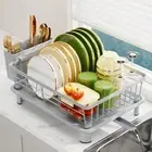 Dish Drainer Rack with Drip Tray, Sink Dish Drainer with Drainage Spout, Stai...