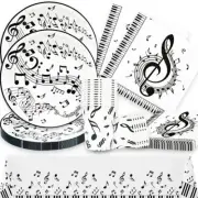 20 Guests Music Note Party Tableware Set, Black White Decorations, Plates, Cups