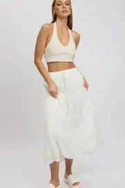 White Maxi Skirt Tiered High Rise Lace Trim - Size 16XL, Women's Maxi Skirt