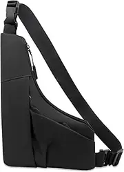 [Long Keeper] Casual Crossbody Sling Backpack Triangle Slim Sling Bag Sports Cycling Gym Small Chest Bag PU Leather Waterproof Travel Shoulder Bag for Men Women, Black