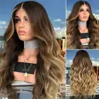 Womens Ladies Long Blonde Ombre Brown Curly Wigs Wavy Hair Cosplay Party Wigs