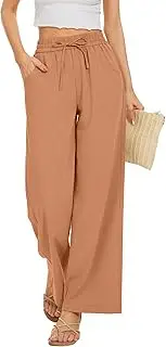 [KICZOY] Women Flowy Pants Drawstring Waist Wide Leg Palazzo Beach Pants Loose Fit with Pockets