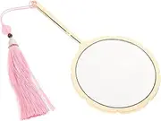 FRCOLOR Small Vintage Handheld Mirror Gold Embossed Design Portable Vanity Mirror for Travel Cute Hand Mirror for Makeup Personal Mirror with Handle