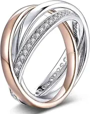 [YL] Sterling Silver Cubic Zirconia 3pcs Interlocked Stackable Eternity Ring Set with 18K Rose Gold Plated