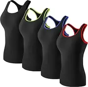 [Coume] 4 Pack Women's Compression Tank Tops Workout Racerback Tops Basic Sleeveless Athletic Yoga Shirts Dry Fit