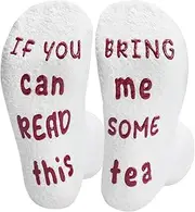 [Risipu] Gifts for Mother Mum - IF YOU can READ this, BRING me SOME tea - Non-Slip Funny Sock Novelty Fluffy Socks Birthday Mothers Day Gift Ideas for Women Ladies, white, One size