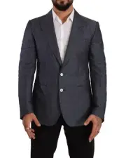 Dolce & Gabbana Linen Blazer Solid Tailored Fit Men Blue Suits & Blazers
