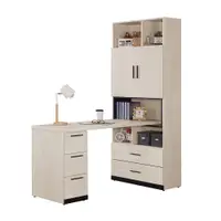 在飛比找PChome24h購物優惠-Bernice-德爾5尺L型書櫃+工作書桌組合(D款-2.7