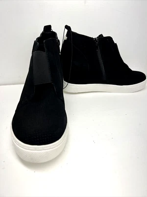 Steve Madden Women's Wedge Sneakers Faux Suede Side Zip Black Size 10 New in Box
