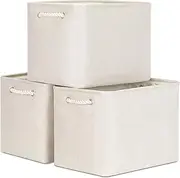 Fabric Storage Baskets for Organizing 3 Pack Large Storage Bins with Handles 41x31x31 cm Collapsible Baskets for Shelves Cloth Home Organization Ivory