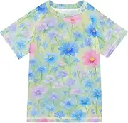 [ODAWA] Kids Swim Shirts Bloom Meadow Green UPF 50+ Sun Protection Swimwear Kids Top for Boys Girls