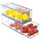 2Pack Fridge Organizer Bins with Pull out Drawer Stackable Fridge Drawer Clear R
