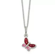 .925 Sterling Silver Children Enameled Butterfly Necklace 14" Chain Kids Pendant