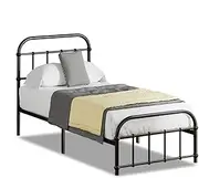 ALFORDSON Metal Bed Frame Single Size, Minimalist Bed Platform with Reinforced Steel Frame, Industrial Railing-Style Mattress Foundation with Ventilated Design & Rust-Resistant Finish, Black
