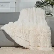 NEWCOSPLAY Faux Fur Throw Blanket Super Soft Cozy Plush Fuzzy Shaggy Blanket for Couch Sofa Bed (Ivory Shaggy, Twin(60"x80"))