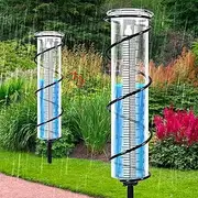 Home 7" Glass Rain Gauge Outdoor, Detachable Rain Gauges for Yard with Metal Stake and Hanger Hole Decorative for Garden, Deck, Lawn