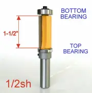 1pc 1/2 SH 1-1/2" Extra Long Trim Pattern Top&Bottom Bearins Router Bit S