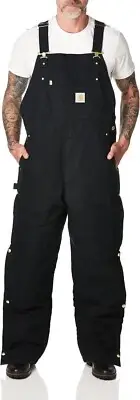Carhartt Men's Loose Fit Firm Duck Insulated Bib Overall, Black Size Large/Short