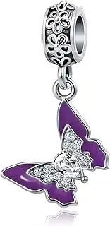 [YQSLIN] Butterfly Sparkling Charm Enamel Dangle Flower Bead for Charms Bracelet Necklace for Women, Copper, base