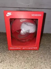Nike Christmas Ornament Newborn Booties Red on White with silver Nike Logo
