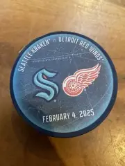 SEATTLE KRAKEN Detroit Red Wings Puck 2/4/25 Patrick Kane Shootout Goal Record