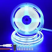 Clearhill 12V COB LED Strip Lights 16.4FT/5M(No Power Supply),Blue,320LEDs/M,with 5521DC Female and red+Black Wire Connectors,8mm Width,IP20,for DIY Home Indoor Decoration