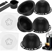HSHGZSR 5Pcs Coffee Capsules Set Reusable Refillable Coffee Capsules with 30 Aluminum Foil Lids Spoon and Brush Refillable Plastic Coffee Capsule Coffee Pods for Coffee Machines (Black)
