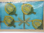 Vintage 1960 MCM 8pc Placemats and Coaster Set Turquoise and lime green CF55