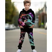 Boys 3D Graphic Game Hoodie Sweatpants Set Sports Suit Tracksuits Long Sleeve Spring Fall Daily Basic Casual Kids 4-12 Years Hooded Outdoor Vacation Sports Ta