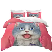 Sweet Happy Grey Kitten Cat Quilt Cover