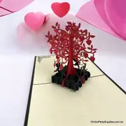 Red Tree Of Love Hearts 3D Pop Up Card - Black Cover