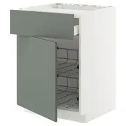METOD / MAXIMERA base cab f hob/drawer/2 wire bskts, white/Nickebo matt grey-green, 60x60x80 cm