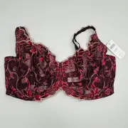 New Soma Sensuous Lace Unlined Bra 36DD Red Embroidered Underwire Gold Metallic