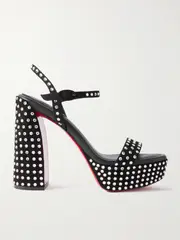 [Christian Louboutin] Christian Louboutin - Movida Jane 130 Crystal-embellished Suede Platform Sandals - Black - IT39 IT 39 Black