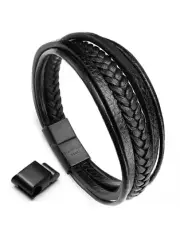 Murtoo Mens Leather Bracelet with Magnetic Clasp Cowhide Multi-Layer Braided ...